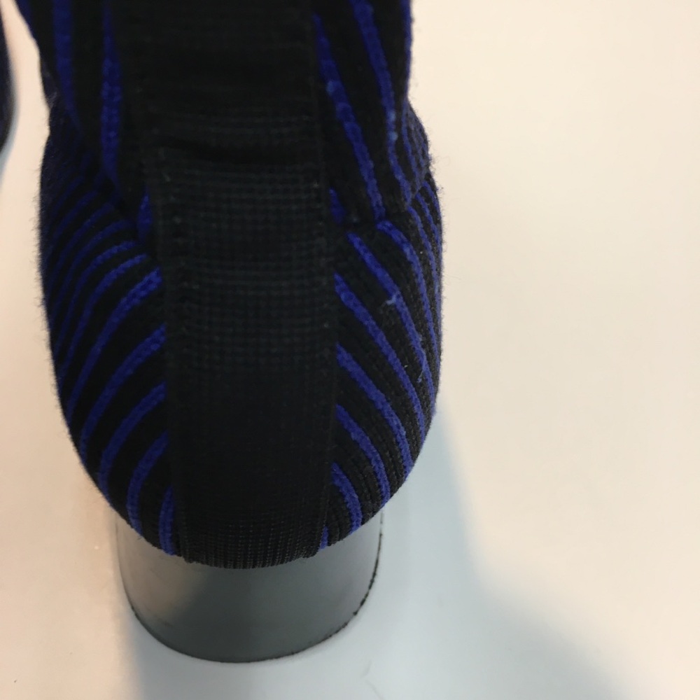 Zara Trafaluc Knit Sock Stripe Booties Block Heel EU 36 Blue Black Office - Picture 9 of 12